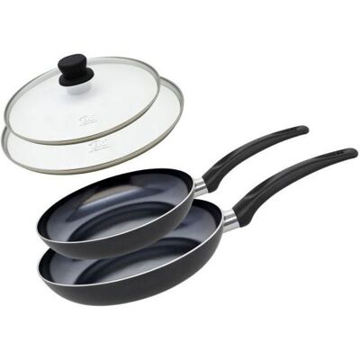 Set de 2 Poêles 24 et 28 cm céramique sans PFAS et 2 couvercles Elo Prima Cucina Noir - Publicité Set de 2 Poêles 24 et 28 cm céramique sans PFAS et 2 couvercles Elo Prima Cucina Noir - Publicité