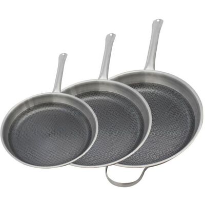 Set de 3 poêles à induction - ELO - Relief Solutions - Inox 18/10 ELODUR® Select antiadhésives - Ø 24-28-32 cm Gris - Publicité Set de 3 poêles à induction - ELO - Relief Solutions - Inox 18/10 ELODUR® Select antiadhésives - Ø 24-28-32 cm Gris - Publicité