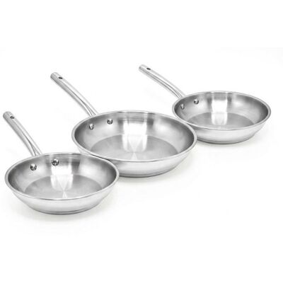 Lot de 3 poêles à frire en inox 20 cm 24 cm 28 cm Fackelmann Rhona Gris - Publicité Lot de 3 poêles à frire en inox 20 cm 24 cm 28 cm Fackelmann Rhona Gris - Publicité