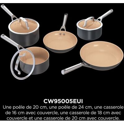 Batterie de cuisine 5 pièces céramique - Ninja - ExtendedLife CW95005EUI - 2 poêles + 3 casseroles - Sans PFAS - Garantie 5 ans - Publicité Batterie de cuisine 5 pièces céramique - Ninja - ExtendedLife CW95005EUI - 2 poêles + 3 casseroles - Sans PFAS - Garantie 5 ans - Publicité