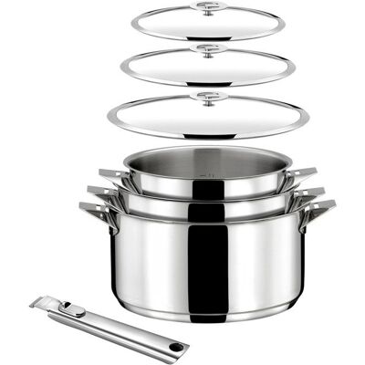 CUISINOX Eclipse - Lot 7 pièces - Casseroles 16 18 et 20 cm 3 couvercles et poignée amovible Gris - Publicité CUISINOX Eclipse - Lot 7 pièces - Casseroles 16 18 et 20 cm 3 couvercles et poignée amovible Gris - Publicité