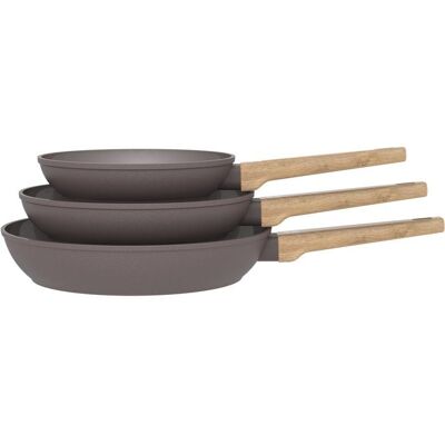 Set de 3 poêles - Tous feux dont induction - ARTHUR MARTIN - AM1052 - Revêtement céramique - Ø 20-24-28 cm - Taupe Gris - Publicité Set de 3 poêles - Tous feux dont induction - ARTHUR MARTIN - AM1052 - Revêtement céramique - Ø 20-24-28 cm - Taupe Gris - Publicité