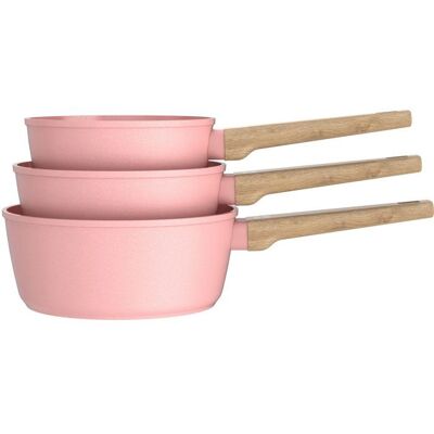 Set de 3 casseroles - Tous feux dont induction - ARTHUR MARTIN - AM0702 - Revêtement céramique - Ø 16-18-20 cm - Rose Rose - Publicité Set de 3 casseroles - Tous feux dont induction - ARTHUR MARTIN - AM0702 - Revêtement céramique - Ø 16-18-20 cm - Rose Rose - Publicité