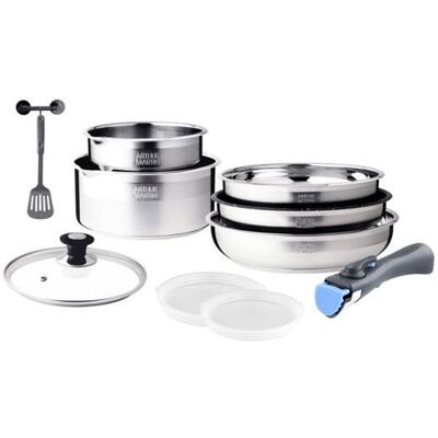 Batterie de cuisine - ARTHUR MARTIN - AM0025 - 10 pièces - Inox satiné - Poignées amovibles Gris - Publicité Batterie de cuisine - ARTHUR MARTIN - AM0025 - 10 pièces - Inox satiné - Poignées amovibles Gris - Publicité