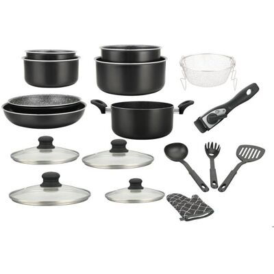 Batterie de cuisine 17 pièces revêtement pierre Herzberg HG8055-BLK - induction manche amovible Noir - Publicité Batterie de cuisine 17 pièces revêtement pierre Herzberg HG8055-BLK - induction manche amovible Noir - Publicité