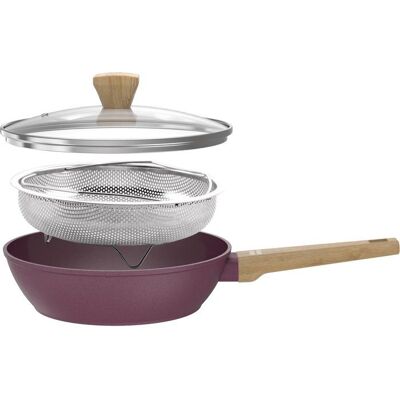 Sauteuse - Tous feux dont induction - ARTHUR MARTIN - AM3056 - Revêtement céramique - Ø 24 cm - Couvercle et panier inox - Prune Violet - Publicité Sauteuse - Tous feux dont induction - ARTHUR MARTIN - AM3056 - Revêtement céramique - Ø 24 cm - Couvercle et panier inox - Prune Violet - Publicité