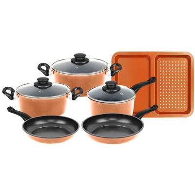 Batterie de cuisine - HERZBERG - HG04838-COP - Cuivre - 9 pièces - Revêtement antiadhésif sans PFOA Orange - Publicité Batterie de cuisine - HERZBERG - HG04838-COP - Cuivre - 9 pièces - Revêtement antiadhésif sans PFOA Orange - Publicité