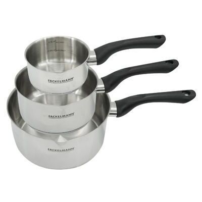Set 3 casseroles 12 16 et 20 cm en inox Fackelmann Geneva Gris - Publicité Set 3 casseroles 12 16 et 20 cm en inox Fackelmann Geneva Gris - Publicité