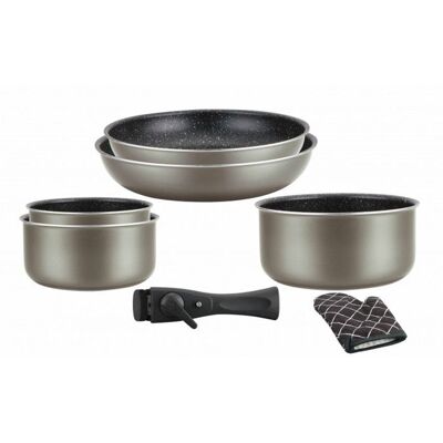 Batterie de cuisine revêtement pierre avec manche amovible 7 pièces carbonne Herzberg HG8053-CAR Noir - Publicité Batterie de cuisine revêtement pierre avec manche amovible 7 pièces carbonne Herzberg HG8053-CAR Noir - Publicité