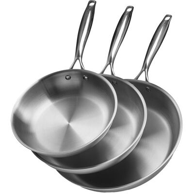 Poêle - VEVOR - CS009-3 - Acier inox triple 2 3 mm - Lot 3 pcs 24/28/32 cm - Poignée résistante à la chaleur Gris - Publicité Poêle - VEVOR - CS009-3 - Acier inox triple 2 3 mm - Lot 3 pcs 24/28/32 cm - Poignée résistante à la chaleur Gris - Publicité