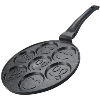 HERZBERG Poêle à crêpes 26 cm - Revêtement marbre antiadhésif 7 motifs Smiley compatible induction Noir - Publicité HERZBERG Poêle à crêpes 26 cm - Revêtement marbre antiadhésif 7 motifs Smiley compatible induction Noir - Publicité