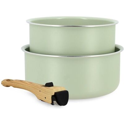 Batterie de cuisine - MENASTYL - Colorama - Aluminium - 2 casseroles + 1 poignée - Coloris céladon Vert - Publicité Batterie de cuisine - MENASTYL - Colorama - Aluminium - 2 casseroles + 1 poignée - Coloris céladon Vert - Publicité