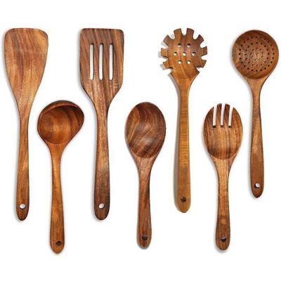 HANDEIU Set dustensiles de cuisine en bois 7 pièces Set dustensiles de cuisine poêle antiadhésive spatule Marron - Publicité HANDEIU Set dustensiles de cuisine en bois 7 pièces Set dustensiles de cuisine poêle antiadhésive spatule Marron - Publicité