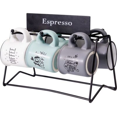 EXCELLENT HOUSEWARE Set de mugs dans un support en métal céramique 6 pcs 110 ml - Publicité EXCELLENT HOUSEWARE Set de mugs dans un support en métal céramique 6 pcs 110 ml - Publicité