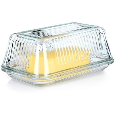 VILDE Beurrier en Verre - Couvercle hermétique - facile à nettoyer - design élégant - 17 x 10 x 7 cm - Publicité VILDE Beurrier en Verre - Couvercle hermétique - facile à nettoyer - design élégant - 17 x 10 x 7 cm - Publicité