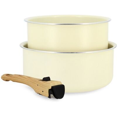 Batterie de cuisine - MENASTYL - Colorama - Aluminium - 2 casseroles + 1 poignée - Coloris crème Beige - Publicité Batterie de cuisine - MENASTYL - Colorama - Aluminium - 2 casseroles + 1 poignée - Coloris crème Beige - Publicité
