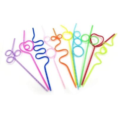 Pailles en Plastique - DLZAOAO - 10 Pièces - Réutilisables - Multicolores - Formes Variées - Publicité Pailles en Plastique - DLZAOAO - 10 Pièces - Réutilisables - Multicolores - Formes Variées - Publicité