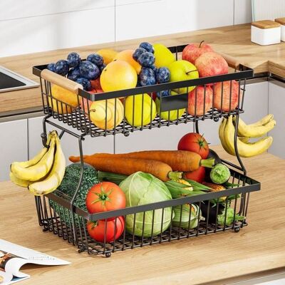 Corbeille à Fruits à 2 étages Corbeille à légumes pour comptoir de Cuisine Panier de Rangement en Fil métallique-Noir - Publicité Corbeille à Fruits à 2 étages Corbeille à légumes pour comptoir de Cuisine Panier de Rangement en Fil métallique-Noir - Publicité