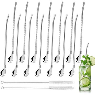 Cuillères et pailles en acier inoxydable - XVX - Lot de 14 - 21 cm - Réutilisables et durables Gris - Publicité Cuillères et pailles en acier inoxydable - XVX - Lot de 14 - 21 cm - Réutilisables et durables Gris - Publicité