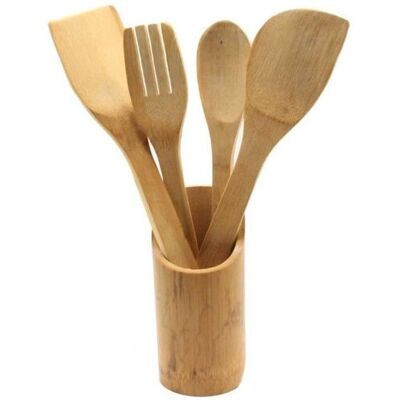 SIROCO Ustensiles de Cuisine - Bambou - Lot de 4 - Inclus Pot de Rangement - Écologique - Anti-adhésif - Publicité SIROCO Ustensiles de Cuisine - Bambou - Lot de 4 - Inclus Pot de Rangement - Écologique - Anti-adhésif - Publicité