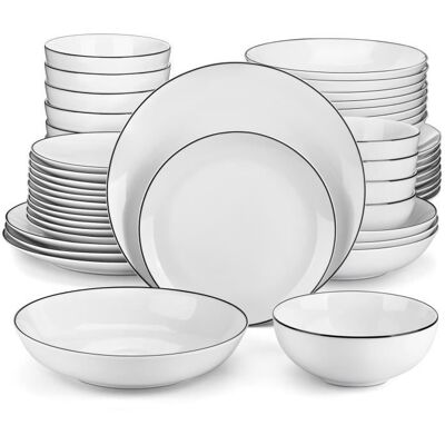 MALACASA Vaisselle AMELIA-BT 48 pièces Service Complet de Table Rond en Porcelaine avec bord Noir pour 12 personnes - Blanc Blanc - Publicité MALACASA Vaisselle AMELIA-BT 48 pièces Service Complet de Table Rond en Porcelaine avec bord Noir pour 12 personnes - Blanc Blanc - Publicité