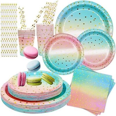 XJYDNCG 120 pcs Vaisselle Jetable Anniversaire Fille Anniversaire Arc en Ciel Assiette Anniversaire Arc en Ciel Multicolores Rose - Publicité XJYDNCG 120 pcs Vaisselle Jetable Anniversaire Fille Anniversaire Arc en Ciel Assiette Anniversaire Arc en Ciel Multicolores Rose - Publicité