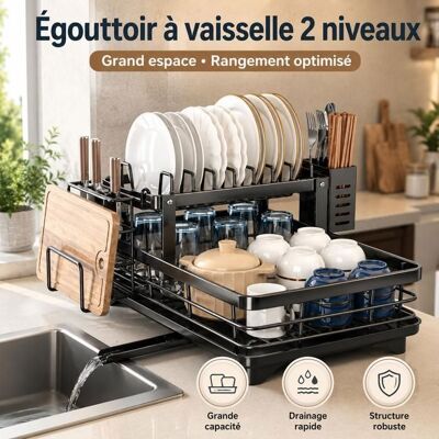 Generic Égouttoir à Vaisselle Cuisine à 2 Niveaux 42x30x24.5 cm Support de Rangement Cuisine Grande Capacité avec Drainage Automatique Noir - Publicité Generic Égouttoir à Vaisselle Cuisine à 2 Niveaux 42x30x24.5 cm Support de Rangement Cuisine Grande Capacité avec Drainage Automatique Noir - Publicité