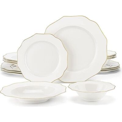 MALACASA Vaisselle Série Lotus-GT 16 Pièces Service Complet de Table en Porcelaine avec bord doré pour 4 Personnes - Blanc Blanc - Publicité MALACASA Vaisselle Série Lotus-GT 16 Pièces Service Complet de Table en Porcelaine avec bord doré pour 4 Personnes - Blanc Blanc - Publicité