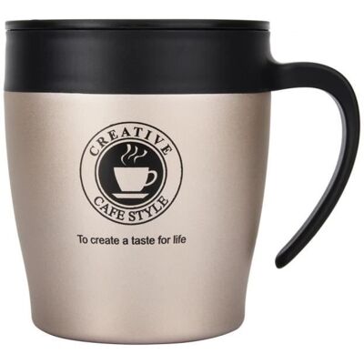 Mug à Café Isolé - OMABETA - Or - Acier Inoxydable - Couvercle Pratique - Cuillère Incluse - Publicité Mug à Café Isolé - OMABETA - Or - Acier Inoxydable - Couvercle Pratique - Cuillère Incluse - Publicité