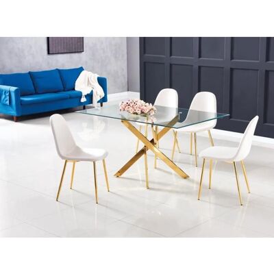 Table Repas JESSICA Gold et plateau en verre 150 cm 4 à 6 couverts transparent Blanc - Publicité Table Repas JESSICA Gold et plateau en verre 150 cm 4 à 6 couverts transparent Blanc - Publicité