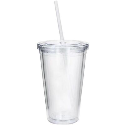 BUXTRADE Gobelet réutilisable en plastique gobelet transparent à double paroi avec paille adapté aux jus de fruits - Publicité BUXTRADE Gobelet réutilisable en plastique gobelet transparent à double paroi avec paille adapté aux jus de fruits - Publicité