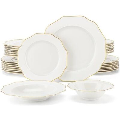 MALACASA Vaisselle Série Lotus-GT 32 Pièces Service Complet de Table en Porcelaine avec bord doré pour 8 Personnes - Blanc Blanc - Publicité MALACASA Vaisselle Série Lotus-GT 32 Pièces Service Complet de Table en Porcelaine avec bord doré pour 8 Personnes - Blanc Blanc - Publicité