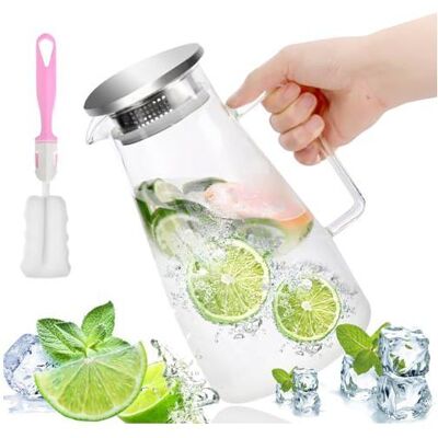 DOK Carafe en verre 1.8L avec couvercle et anse filtration fine eau chaude thé glacé jus café lait - Publicité DOK Carafe en verre 1.8L avec couvercle et anse filtration fine eau chaude thé glacé jus café lait - Publicité