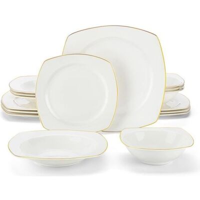 MALACASA Vaisselle Série RAFA-GT 16 Pièces Service Complet de Table en Porcelaine avec bord doré pour 4 Personnes - Blanc Blanc - Publicité MALACASA Vaisselle Série RAFA-GT 16 Pièces Service Complet de Table en Porcelaine avec bord doré pour 4 Personnes - Blanc Blanc - Publicité
