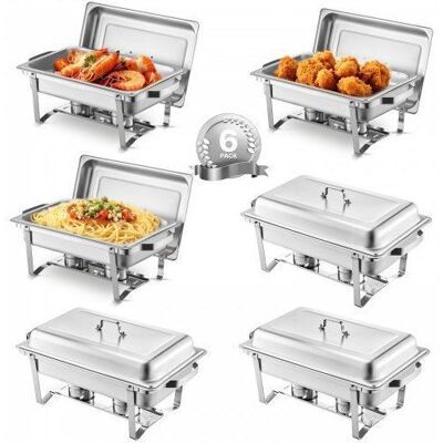 VEVOR Chauffe plat rectangulaire 6 pièces 7 5 L en acier inoxydable avec 6 bacs pleine taille et couvercle pour buffet argenté - Publicité VEVOR Chauffe plat rectangulaire 6 pièces 7 5 L en acier inoxydable avec 6 bacs pleine taille et couvercle pour buffet argenté - Publicité