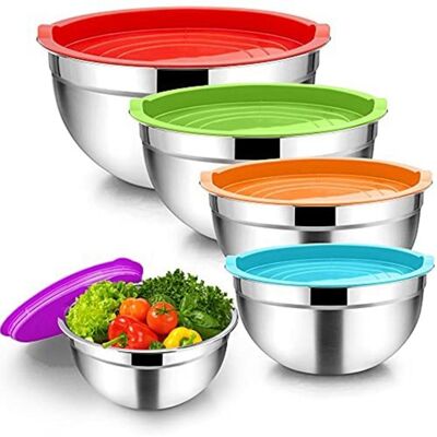 SODIAL Bol à MéLanger 5PièCes Saladier en Acier Inoxydable Bol de Service Empilable avec Couvercles HerméTiques pour la Cuisine la - Publicité SODIAL Bol à MéLanger 5PièCes Saladier en Acier Inoxydable Bol de Service Empilable avec Couvercles HerméTiques pour la Cuisine la - Publicité
