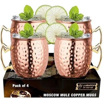 Tasses Moscow Mule - Premium - 4 pièces - Cuivre - 500ml - Jaune Blanc - Publicité Tasses Moscow Mule - Premium - 4 pièces - Cuivre - 500ml - Jaune Blanc - Publicité