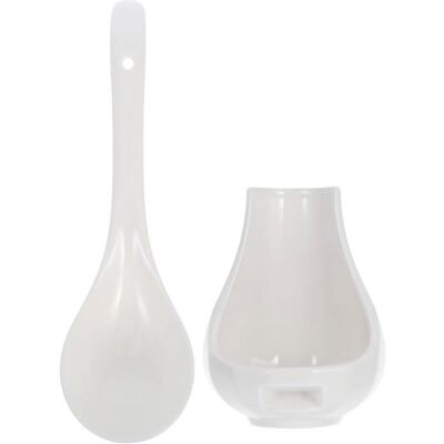 NOBRAND Cuillère à soupe en céramique avec repose-cuillère Grande louche de cuisine pour servir du porridge et des fruits blanc Blanc - Publicité NOBRAND Cuillère à soupe en céramique avec repose-cuillère Grande louche de cuisine pour servir du porridge et des fruits blanc Blanc - Publicité