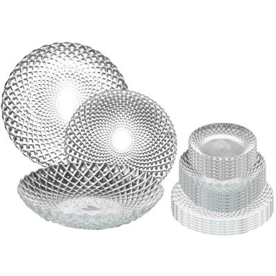 DECONATION Service de table 18 pièces en verre effet rosaces diamants - Assiettes Toutes en Verre Gris - Publicité DECONATION Service de table 18 pièces en verre effet rosaces diamants - Assiettes Toutes en Verre Gris - Publicité