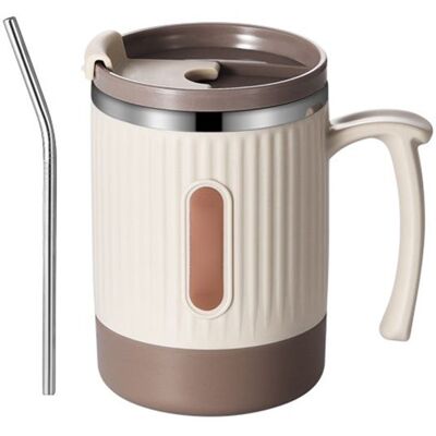 Mug isotherme en acier inoxydable - Lazozo - 400ml 8x8x11cm avec couvercle paille cuillère tasses à café double couche mug isother - Publicité Mug isotherme en acier inoxydable - Lazozo - 400ml 8x8x11cm avec couvercle paille cuillère tasses à café double couche mug isother - Publicité