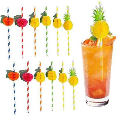 NOBRAND 50 pailles à cocktail en papier 3D biodégradables tropicales fête hawaïenne décoration de boisson pour boissons froides - Publicité NOBRAND 50 pailles à cocktail en papier 3D biodégradables tropicales fête hawaïenne décoration de boisson pour boissons froides - Publicité