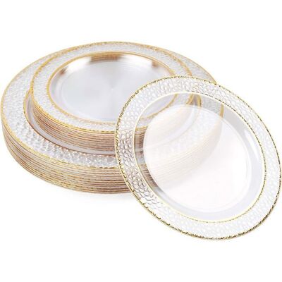 40 Assiettes en Plastique Rigide Premium avec Bord Doré (2 Tailles) - Assiettes Dorées Réutilisables en Plastique Dur - Publicité 40 Assiettes en Plastique Rigide Premium avec Bord Doré (2 Tailles) - Assiettes Dorées Réutilisables en Plastique Dur - Publicité