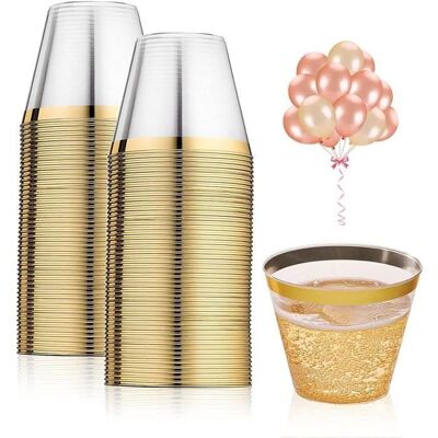 CUNEARY 50 Pcs Gobelets en Plastique Gobelets Réutilisables Transparents avec Bord en Or Jaune - Publicité CUNEARY 50 Pcs Gobelets en Plastique Gobelets Réutilisables Transparents avec Bord en Or Jaune - Publicité