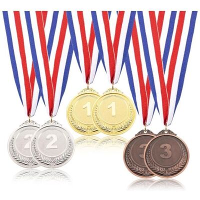 Médailles en Métal Doré - Haute Qualité - 6 Pièces - Rubans Rouge Blanc Bleu - Multisport - 6.5 cm Rouge - Publicité Médailles en Métal Doré - Haute Qualité - 6 Pièces - Rubans Rouge Blanc Bleu - Multisport - 6.5 cm Rouge - Publicité