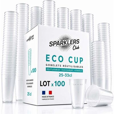 SPARKLERS CLUB - Lot de 100 Gobelets Reutilisables 25cl (33cl a ras-bord) - Polypropylene (PP) alimentaire rigide - CompatiblGivreLot de 100 - Publicité SPARKLERS CLUB - Lot de 100 Gobelets Reutilisables 25cl (33cl a ras-bord) - Polypropylene (PP) alimentaire rigide - CompatiblGivreLot de 100 - Publicité