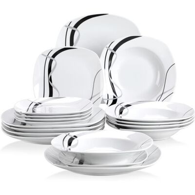 Vaisselle - Veweet - FIONA - 18 pièces - Céramique - Compatible lave-vaisselle Blanc - Publicité Vaisselle - Veweet - FIONA - 18 pièces - Céramique - Compatible lave-vaisselle Blanc - Publicité