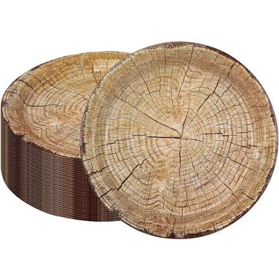 Lot de 50 assiettes en carton à grain de bois rustique jetables de 229 cm (grain de bois 02) Marron - Publicité Lot de 50 assiettes en carton à grain de bois rustique jetables de 229 cm (grain de bois 02) Marron - Publicité