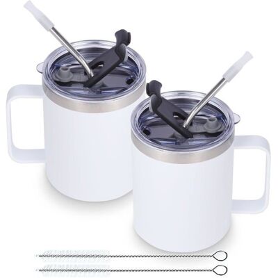 AUTREMENT Lot De 2 Tasses Isothermes 355 Ml Acier Inoxydable Double Paroi Avec Couvercle Et Paille Gobelets ACCESSOIRES FABRICATION MAISON Blanc - Publicité AUTREMENT Lot De 2 Tasses Isothermes 355 Ml Acier Inoxydable Double Paroi Avec Couvercle Et Paille Gobelets ACCESSOIRES FABRICATION MAISON Blanc - Publicité