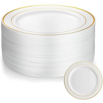 50 Pièces Assiette 19cm Assiette Plastique Reutilisable Avec Bordure Dorée Assiettes en Plastique Blanc Assiettes pour Mariages Blanc - Publicité 50 Pièces Assiette 19cm Assiette Plastique Reutilisable Avec Bordure Dorée Assiettes en Plastique Blanc Assiettes pour Mariages Blanc - Publicité