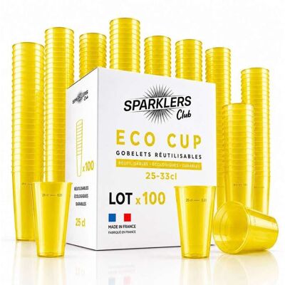 SPARKLERS CLUB - Lot de 100 Gobelets Reutilisables 25cl (33cl a ras-bord) - Polypropylene (PP) alimentaire rigide - CompatiblJauneLot de 100 - Publicité SPARKLERS CLUB - Lot de 100 Gobelets Reutilisables 25cl (33cl a ras-bord) - Polypropylene (PP) alimentaire rigide - CompatiblJauneLot de 100 - Publicité